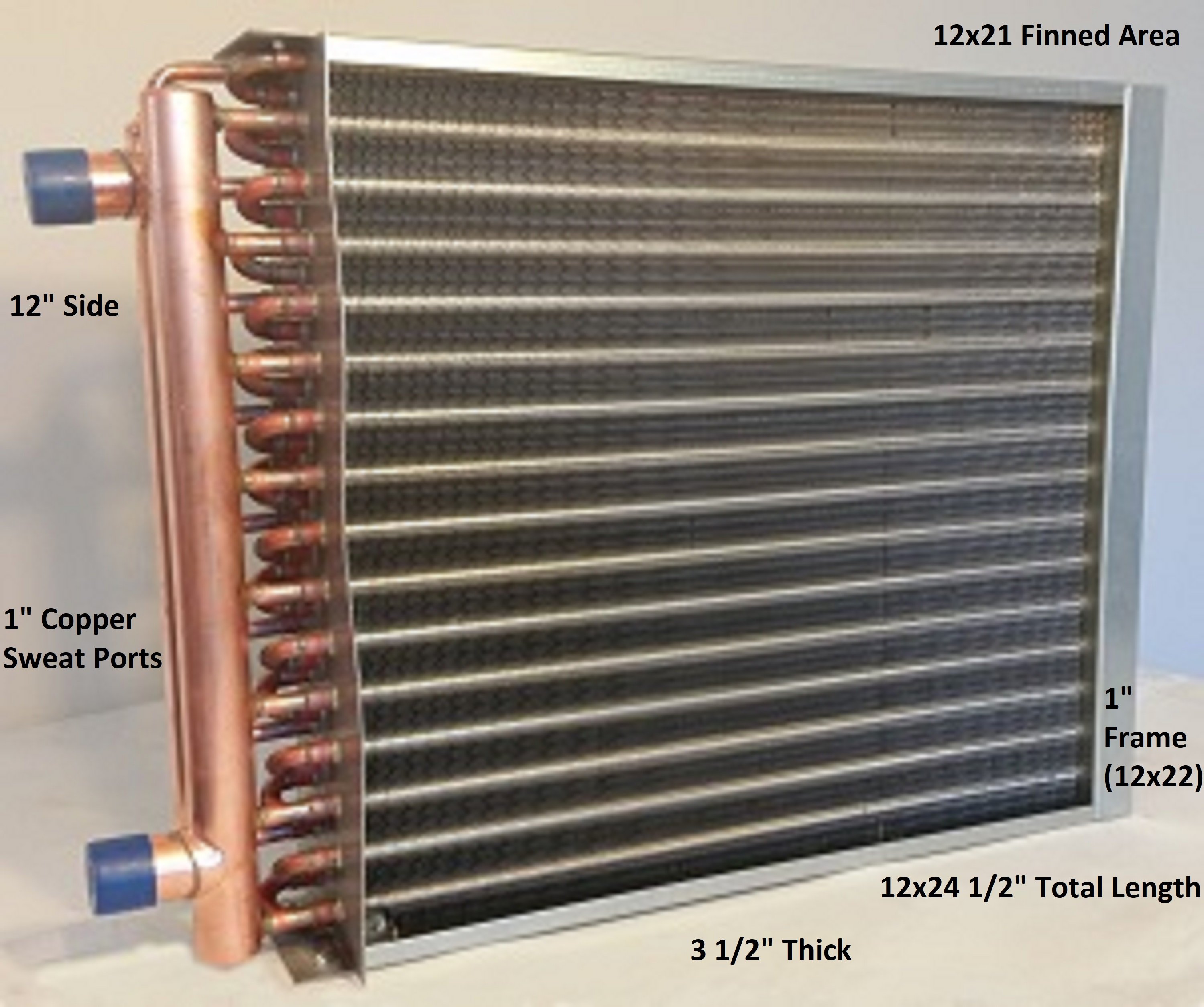 12x21 Water to Air Heat Exchanger 1" Copper Ports With Install Kit