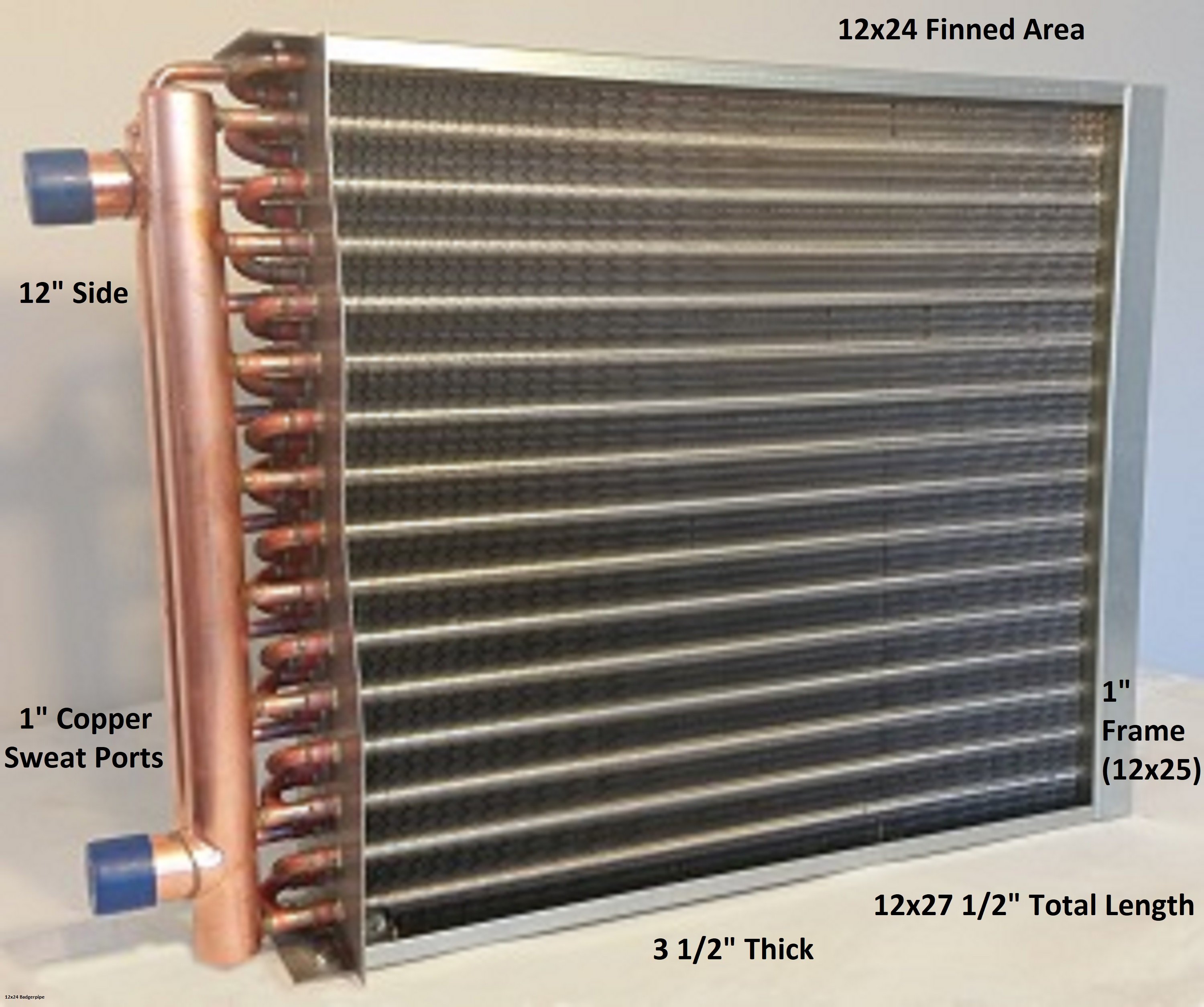 12x24 Water to Air Heat Exchanger 1" Copper Ports With Install Kit