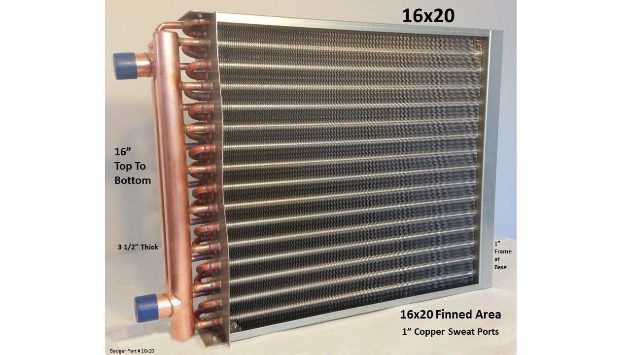 19x20 Water to Air Heat Exchanger~~1" Copper ports w/ EZ Install Front Flange 