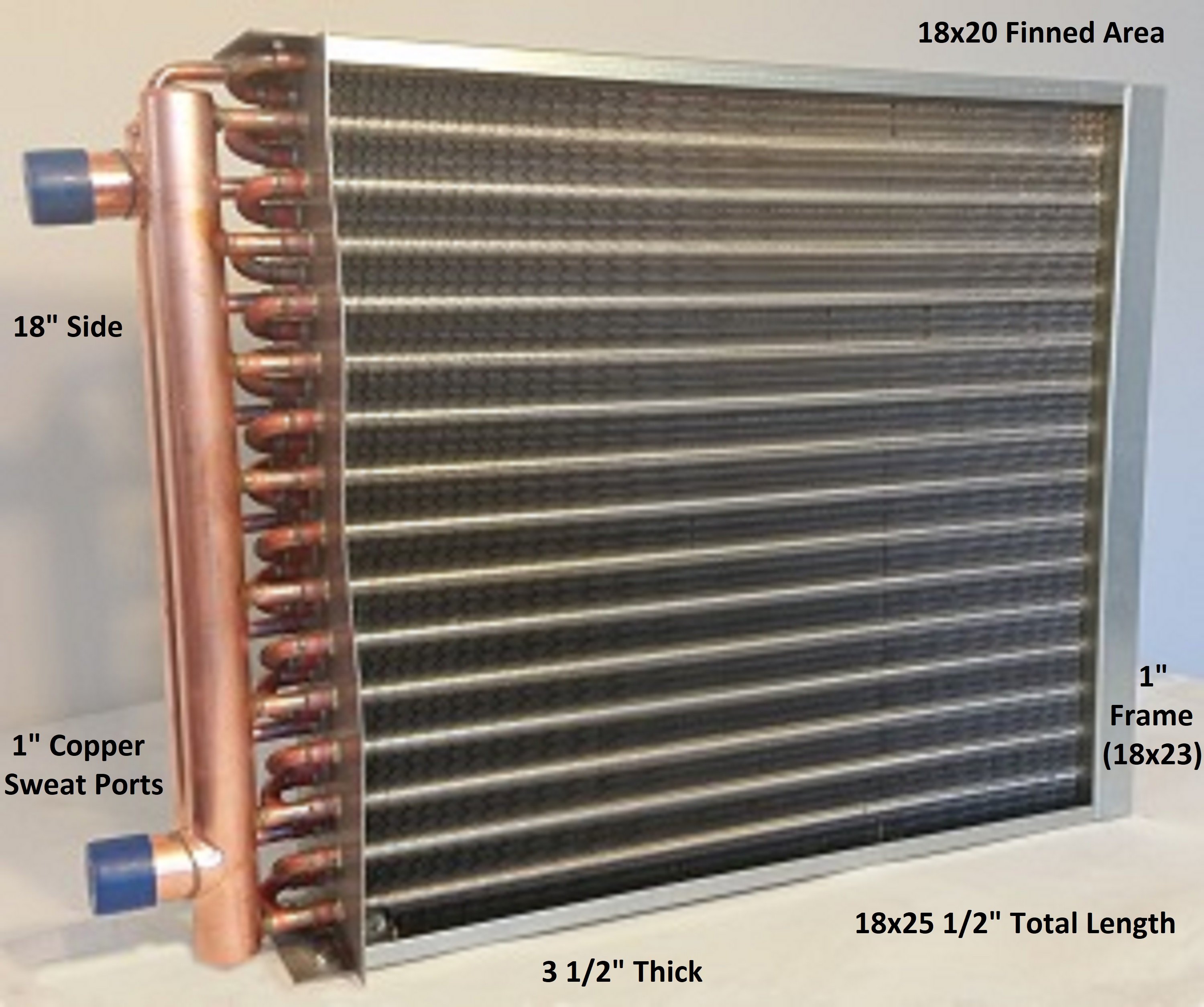 18x22 Water to Air Heat Exchanger 1" Copper Ports with install kit