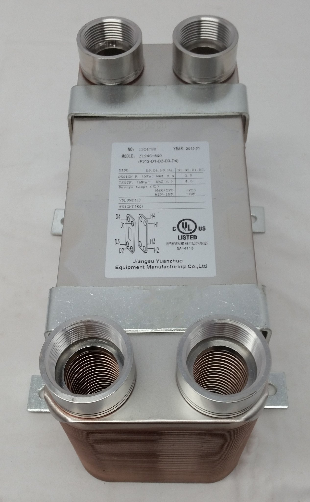 50 Plate Water to Water Brazed Plate Heat Exchanger 1/" FPT Ports w// Brackets