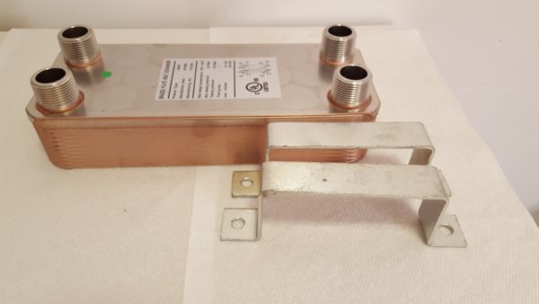 30 Plate Water to Water Brazed Plate Heat Exchanger 1" MPT Ports w/ Brackets
